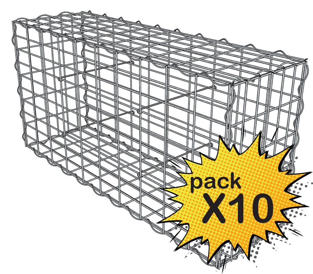 Lot de 10 Gabions 100x30x50cm