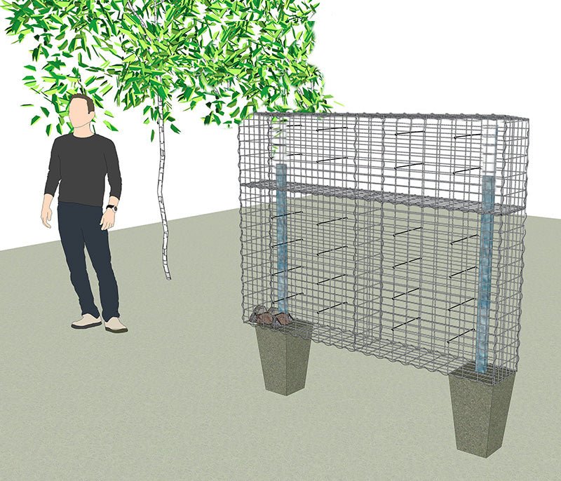 Kit pour Clôture/claustra gabion 200x30x150cm + poteaux à sceller